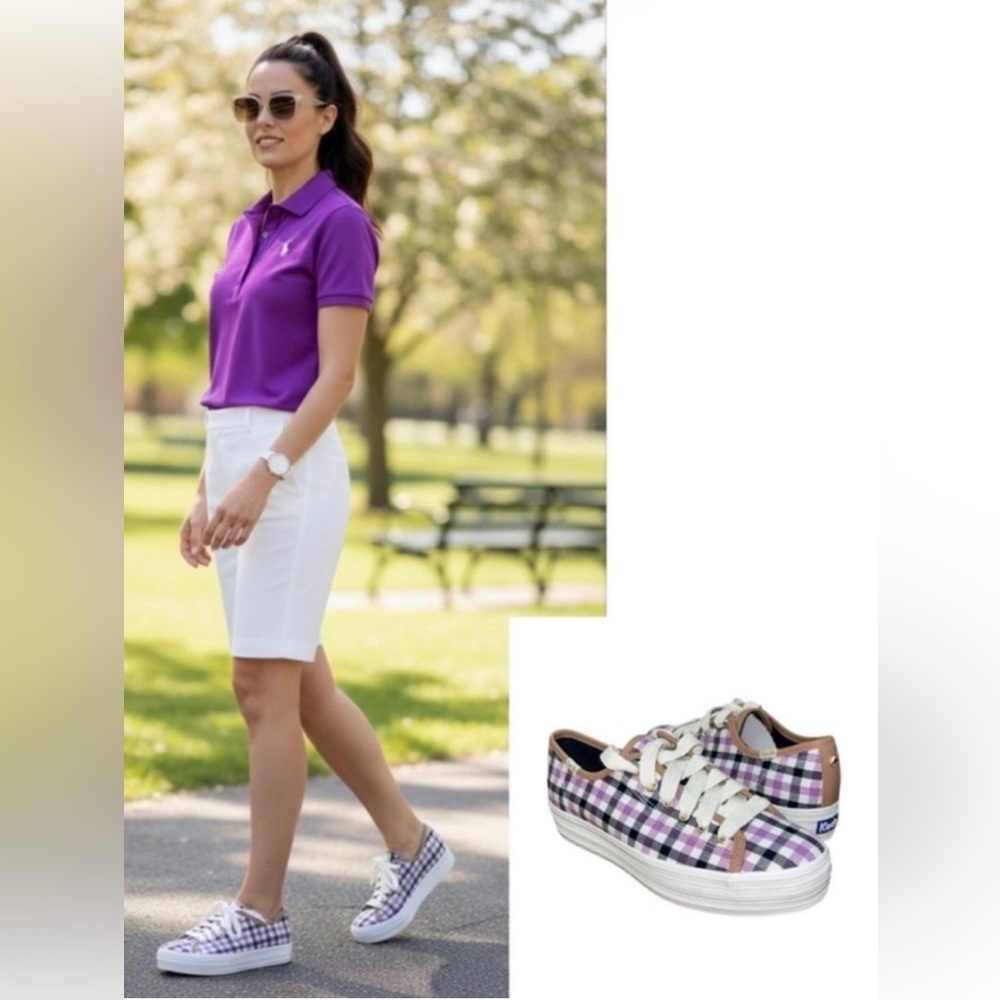 Kate Spade x Keds Sneakers Collaboration Triple Kick Gingham purple cream sz 7